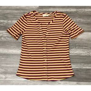 Anthropologie Maeve Button Up Shirt Women's M‎ Multicolor Striped Short Sleeve